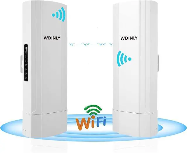 5KM Wireless Bridge Outdoor for Network Extend, 5.8G Point to Point WiFi Bridge Long Range with 14dBi High Gain Antenna, PoE Powered, for Starlink WiFi Extender/Surveillance Camera, 2 RJ45 Port