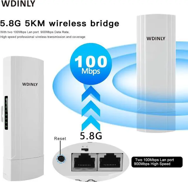 5KM Wireless Bridge Outdoor for Network Extend, 5.8G Point to Point WiFi Bridge Long Range with 14dBi High Gain Antenna, PoE Powered, for Starlink WiFi Extender/Surveillance Camera, 2 RJ45 Port - Image 2