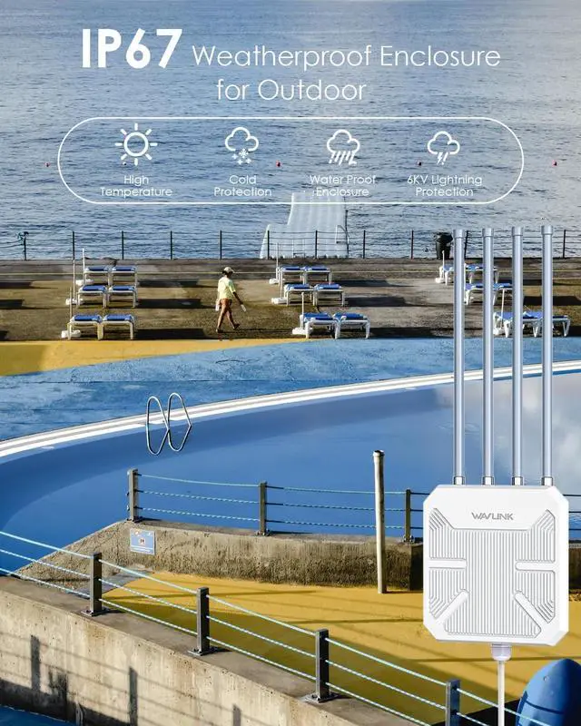 WAVLINK 2026 AX3000 WiFi 6 Wireless Outdoor Repeater, Long Range Outdoor WiFi Extender with Dual Band/PoE/IP67 /600mW of Power/Up to 256 Devices Work with Starlink, Support for Farm, Campsite - Image 4